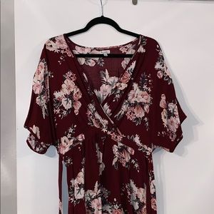 Red floral maxi dress